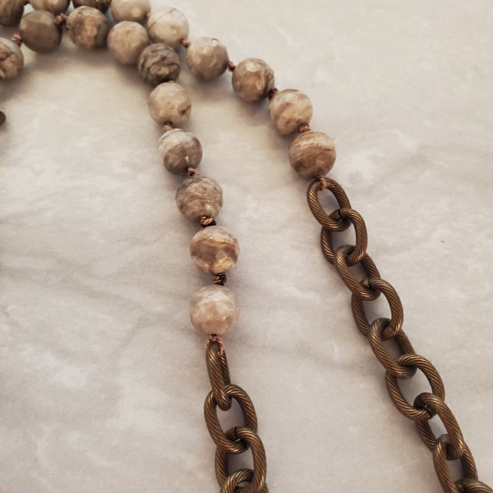 ✨ Shoshanna Lee Boho Bohemian Hippy Stone Beaded Brass Link Necklace ✨ - Picture 6 of 10